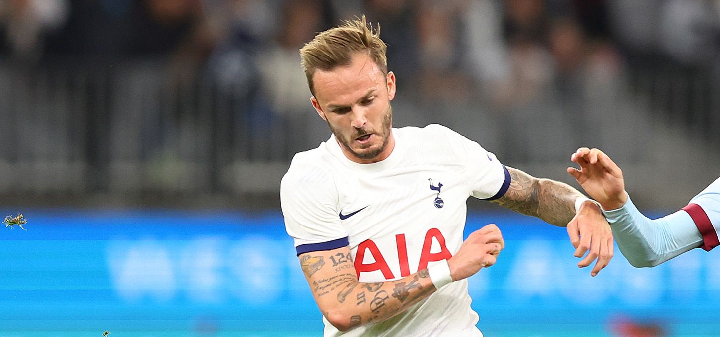 James Maddison  (Tottenham) during the pre-season friendly match between Tottenham Hotspur and West Ham United at Optus Stadium on July 18, 2023 in Perth, Australia.