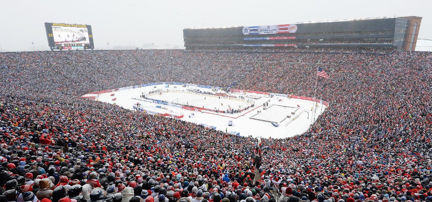The 2014 Winter Classic between the Maple leafs and Red Wings took place in front of 105,000 fans at Michigan Stadium.