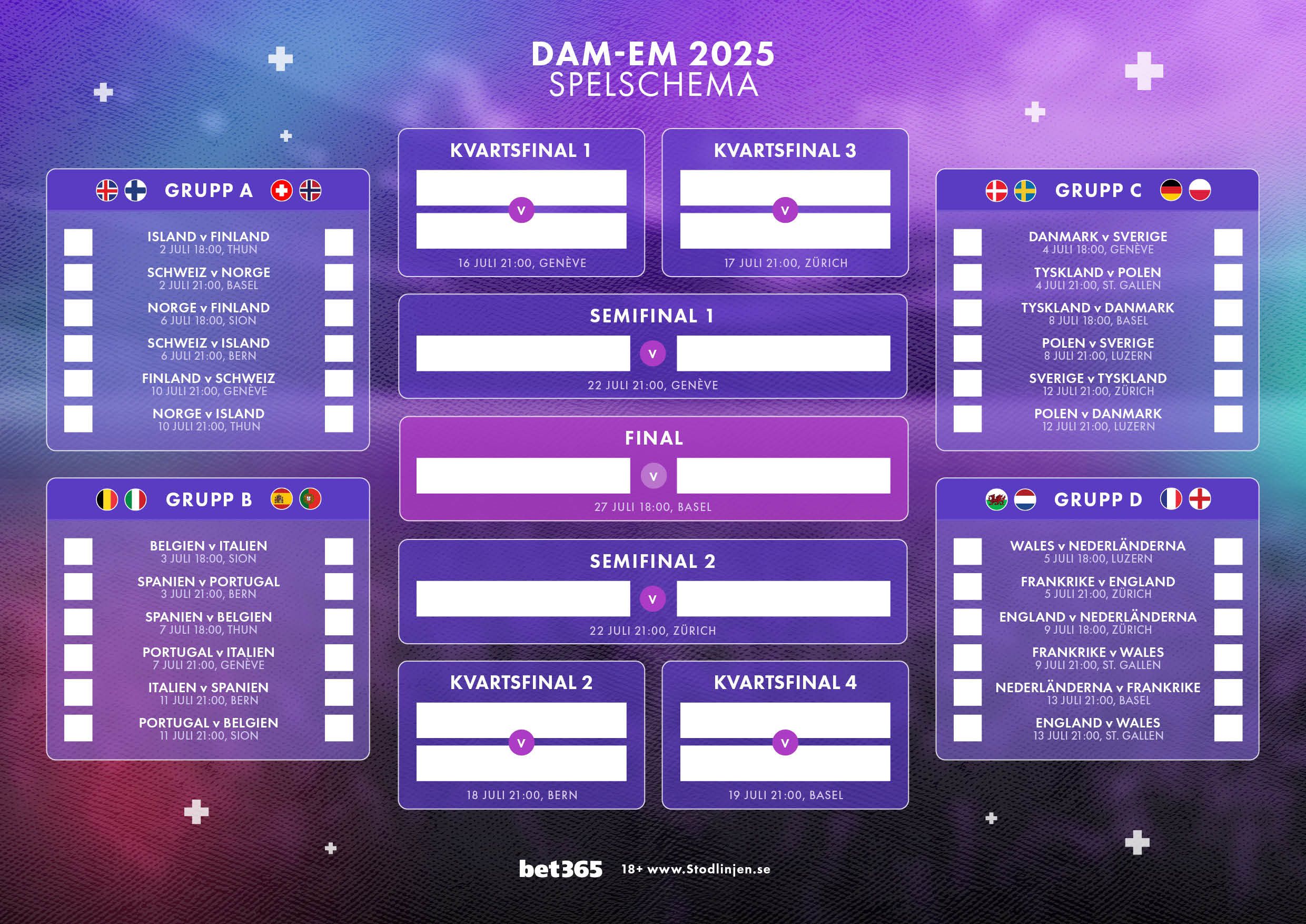 Women's Euros 2025 Wallchart SWEDEN