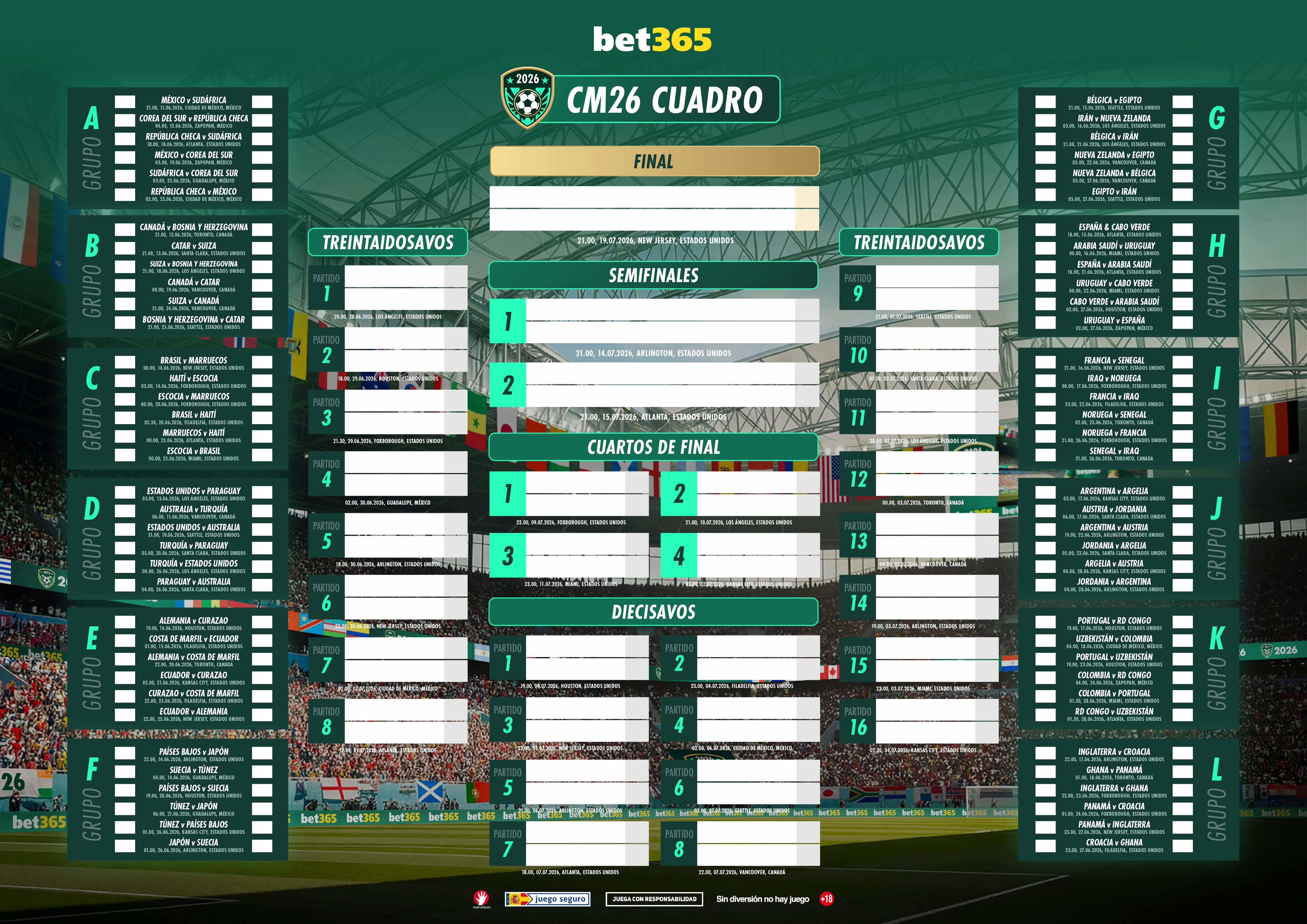 Calendario descargable en PDF de partidos del mundial 2026