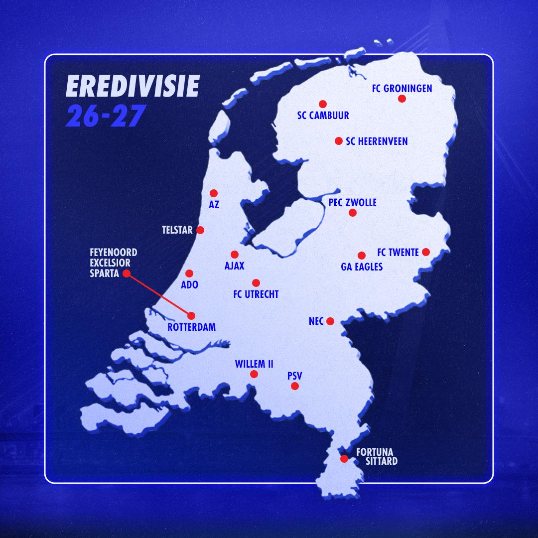 Mapa de Países Bajos con los equipos de la Eredivisie