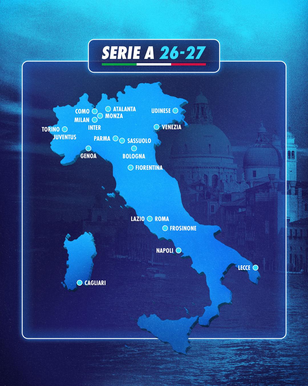 Mappa delle 20 squadre - Serie A 2026-27
