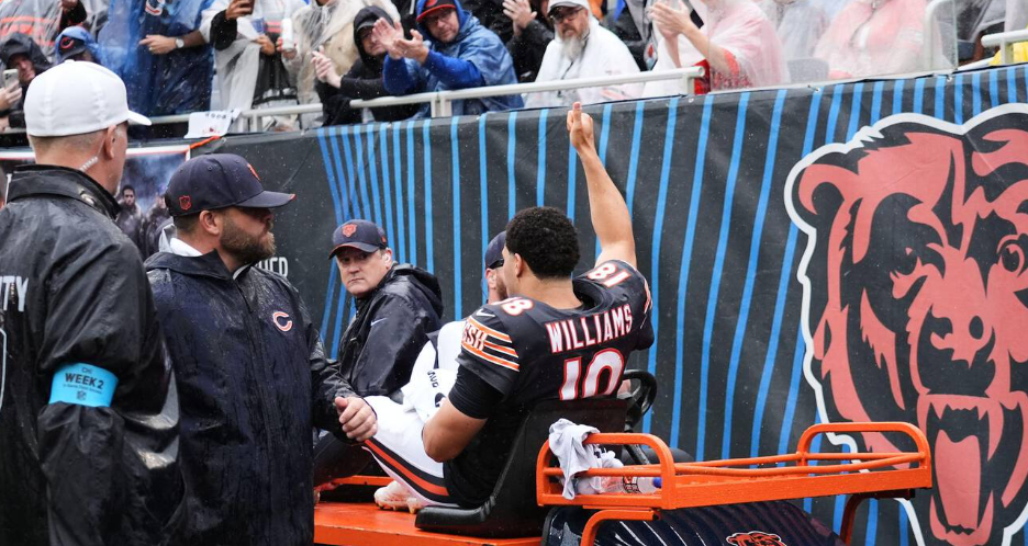 Caleb Williams carted to Locker room with a hamstring injury